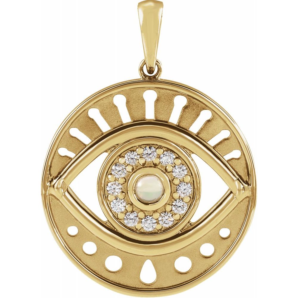Alternate view of the 14k Gold Ethiopian Opal &amp; 1/5 Ctw Diamond Evil Eye Pendant, 20mm by The Black Bow Jewelry Co.