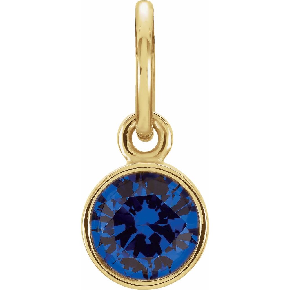 14k Yellow Gold 4mm Imitation Blue Sapphire Charm or Pendant Enhancer, Item P28006-CS by The Black Bow Jewelry Co.
