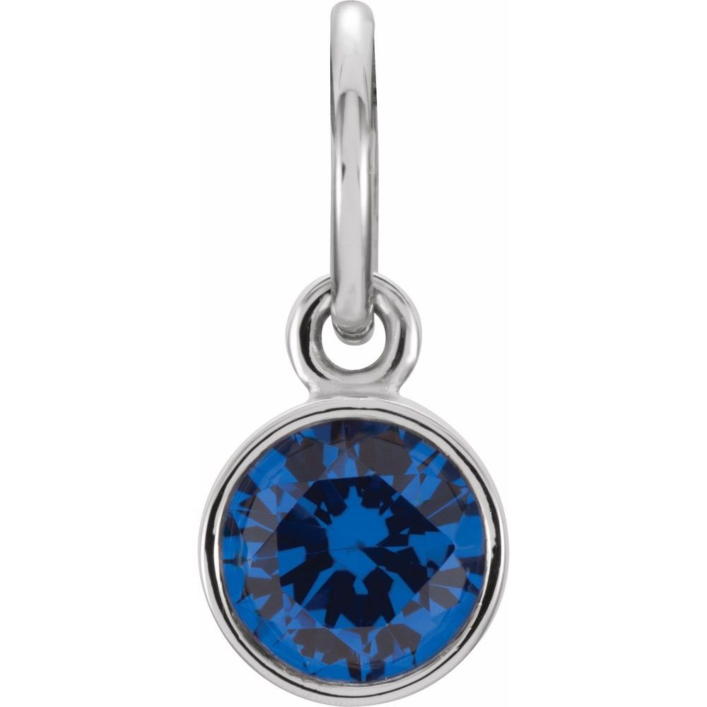 14k White Gold 4mm Imitation Blue Sapphire Charm or Pendant Enhancer, Item P28007-CS by The Black Bow Jewelry Co.