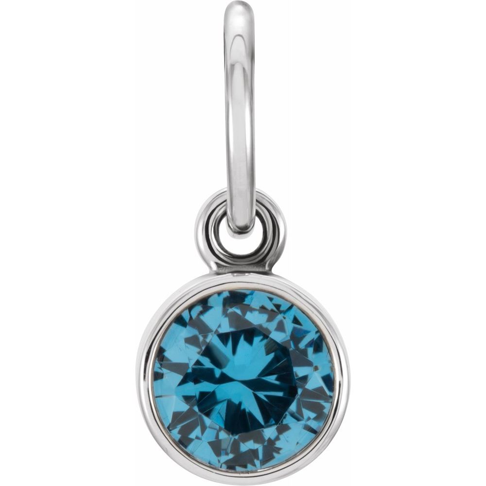 Sterling Silver 4mm Imitation Blue Zircon Charm or Pendant Enhancer, Item P28008-CZ by The Black Bow Jewelry Co.