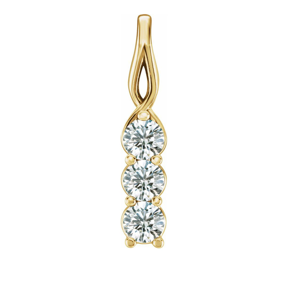 Alternate view of the 14k Yellow Gold Diamond 3-Stone Vertical Pendant by The Black Bow Jewelry Co.