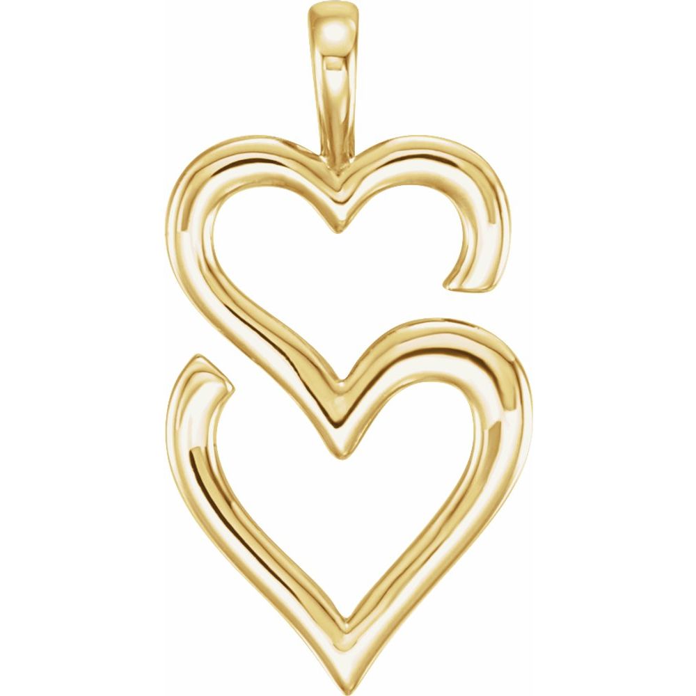 Alternate view of the 14k Yellow, White or Rose Gold Double Heart Pendant, 13 x 25mm by The Black Bow Jewelry Co.