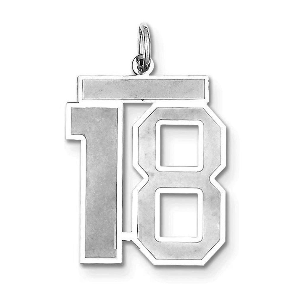 Sterling Silver, Jersey Collection, Large Number 18 Pendant, Item P28014-18 by The Black Bow Jewelry Co.