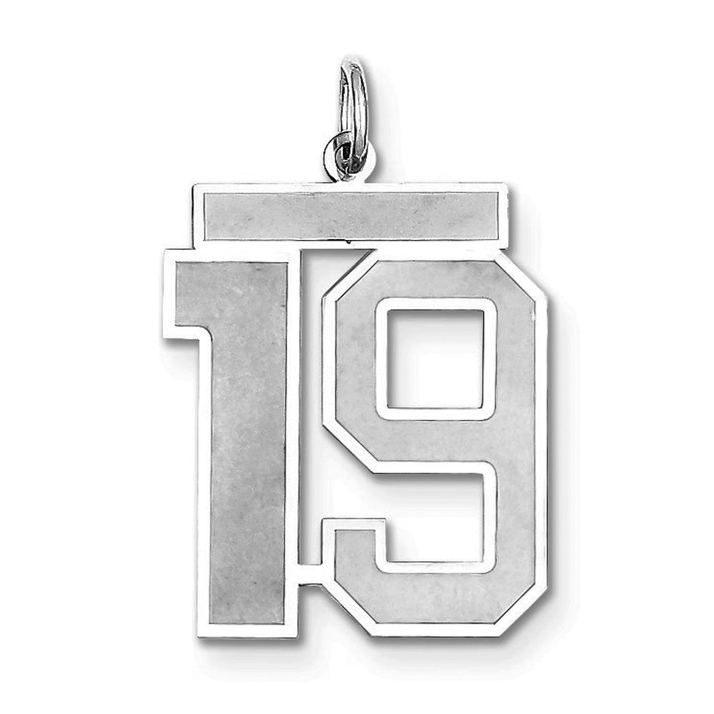 Sterling Silver, Jersey Collection, Large Number 19 Pendant, Item P28014-19 by The Black Bow Jewelry Co.