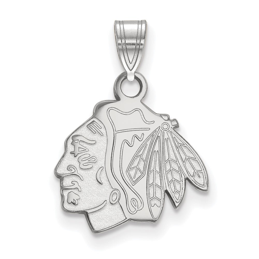 10k White Gold NHL Chicago Blackhawks Small Logo Pendant, Item P29607 by The Black Bow Jewelry Co.