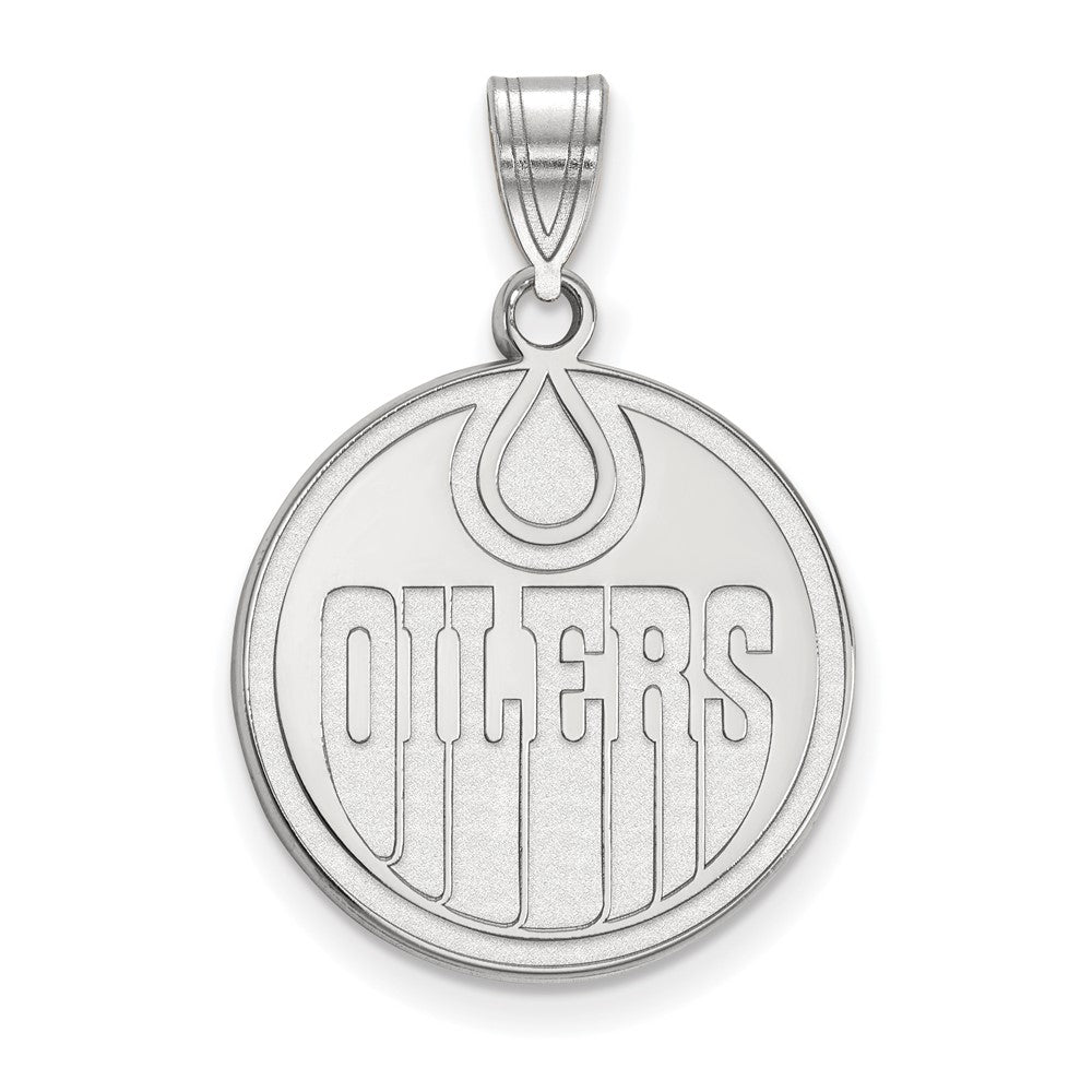 10k White Gold NHL Edmonton Oilers Large Disc Pendant, Item P29650 by The Black Bow Jewelry Co.