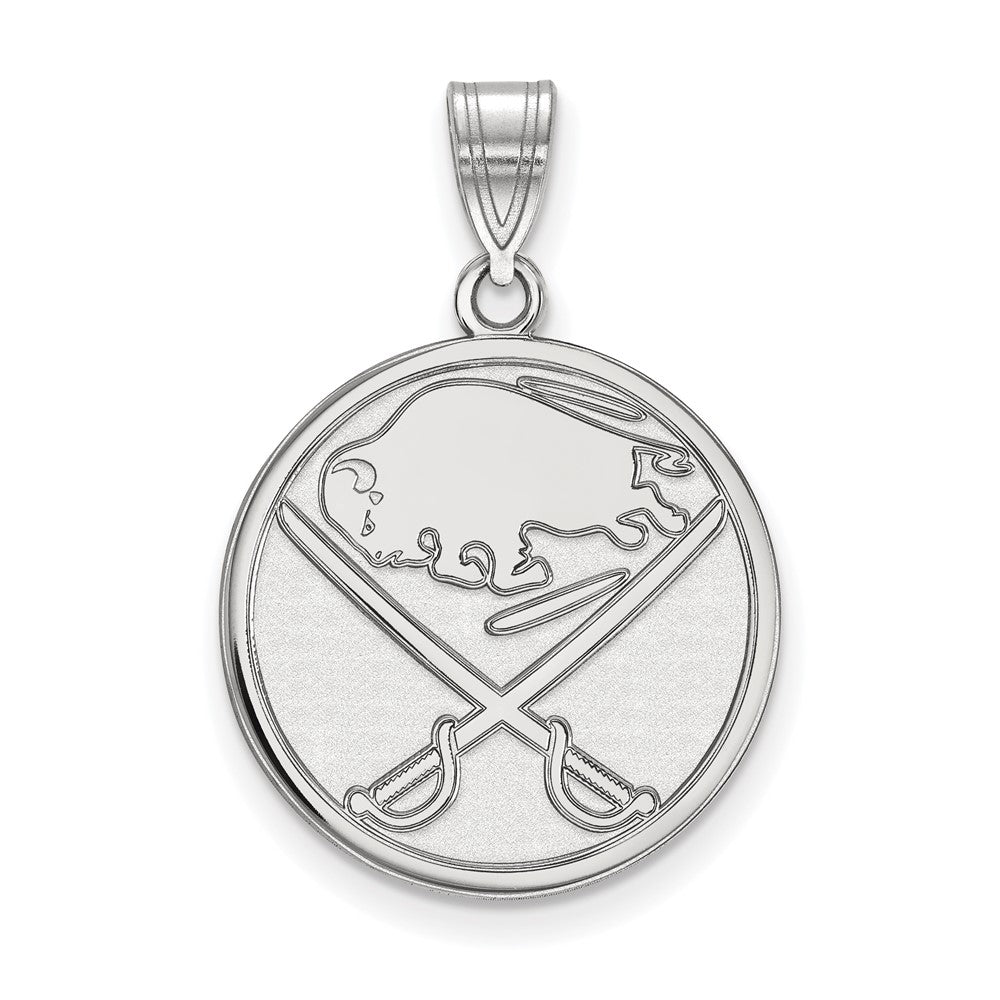 10k White Gold NHL Buffalo Sabres Large Disc Pendant, Item P29668 by The Black Bow Jewelry Co.