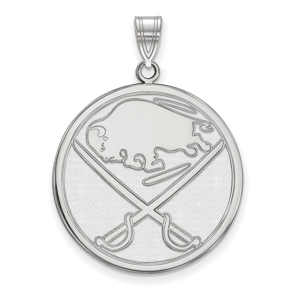 10k White Gold NHL Buffalo Sabres XL Disc Pendant, Item P29675 by The Black Bow Jewelry Co.