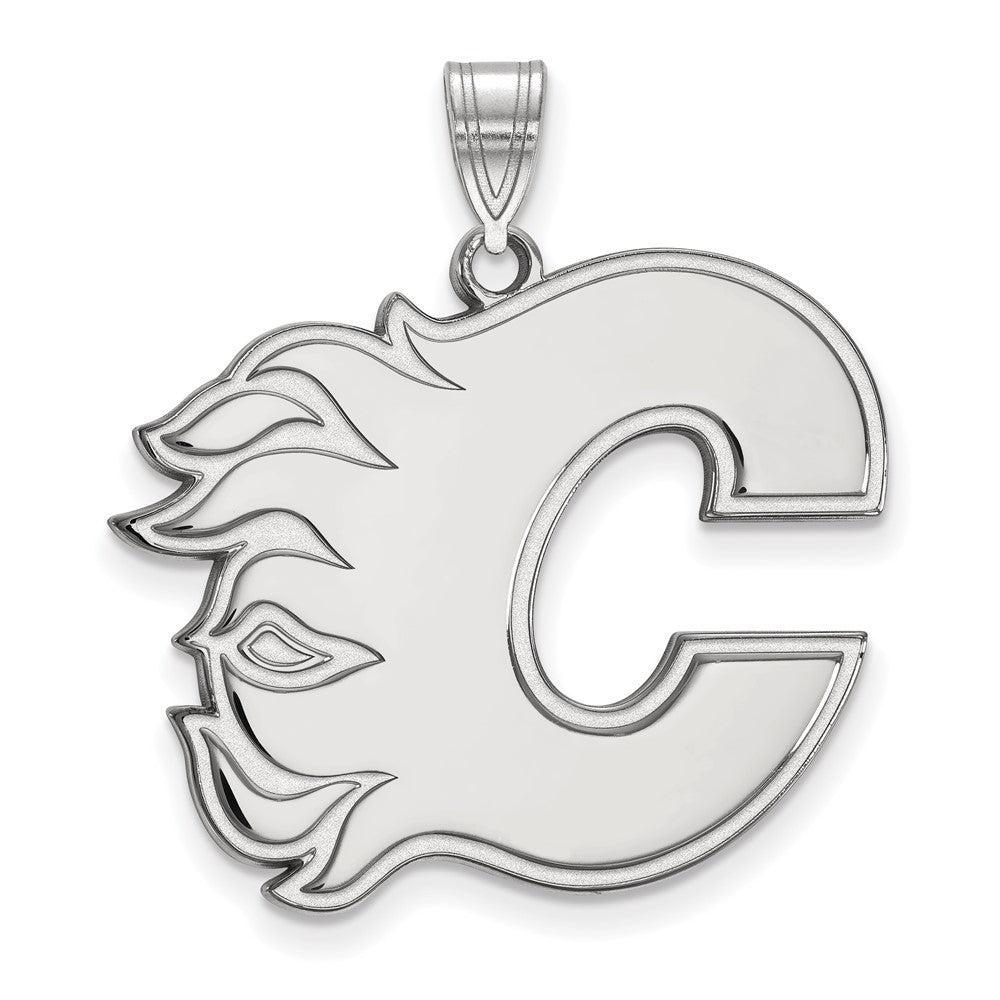 10k White Gold NHL Calgary Flames XL Pendant, Item P29677 by The Black Bow Jewelry Co.