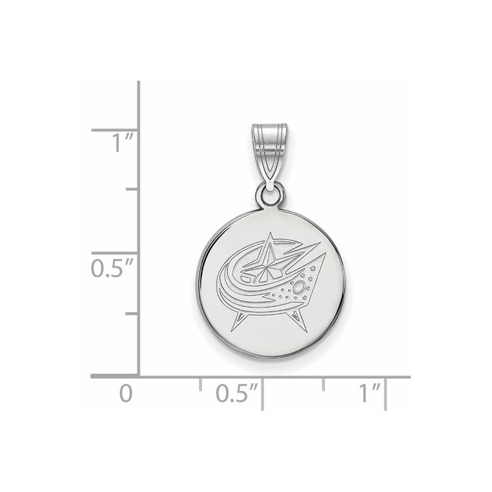 Alternate view of the 10k White Gold NHL Columbus Blue Jackets Medium Disc Pendant by The Black Bow Jewelry Co.
