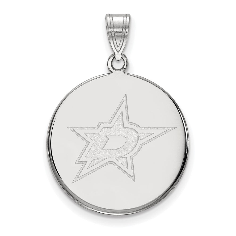 10k White Gold NHL Dallas Stars Large Disc Pendant, Item P29683 by The Black Bow Jewelry Co.