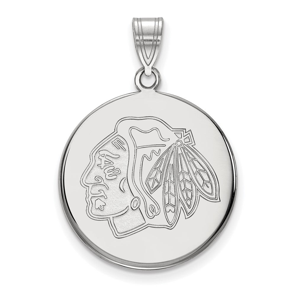 10k White Gold NHL Chicago Blackhawks Large Disc Pendant, Item P29685 by The Black Bow Jewelry Co.