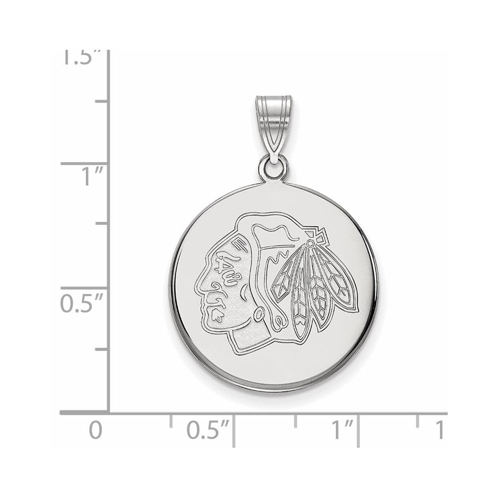 Alternate view of the 10k White Gold NHL Chicago Blackhawks Large Disc Pendant by The Black Bow Jewelry Co.