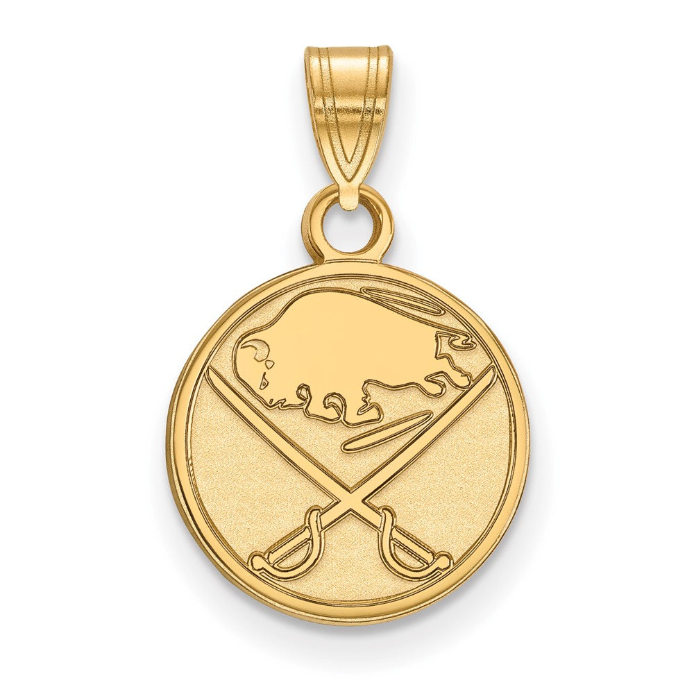 10k Yellow Gold NHL Buffalo Sabres Small Disc Pendant, Item P29738 by The Black Bow Jewelry Co.