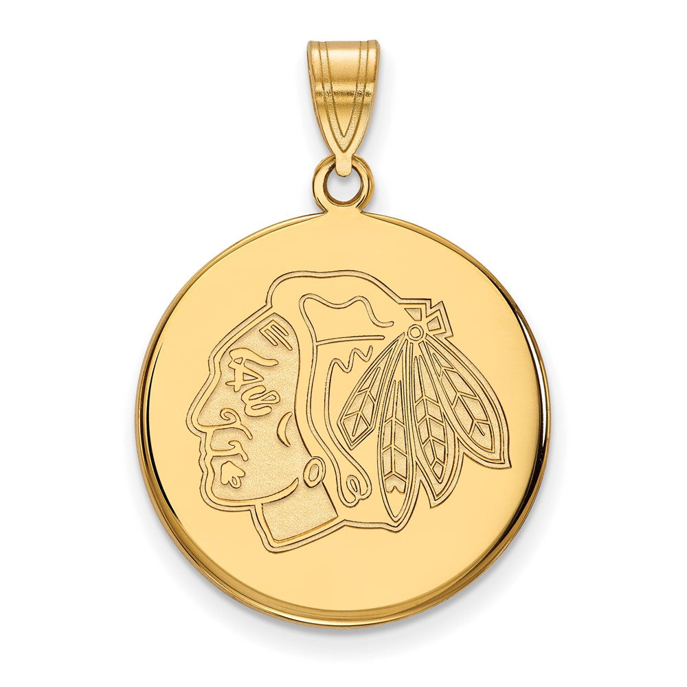 10k Yellow Gold NHL Chicago Blackhawks Large Disc Pendant, Item P29799 by The Black Bow Jewelry Co.