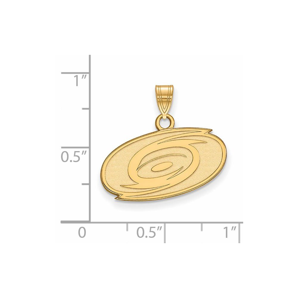 Alternate view of the SS 14k Yellow Gold Plated NHL Carolina Hurricanes Small Pendant by The Black Bow Jewelry Co.
