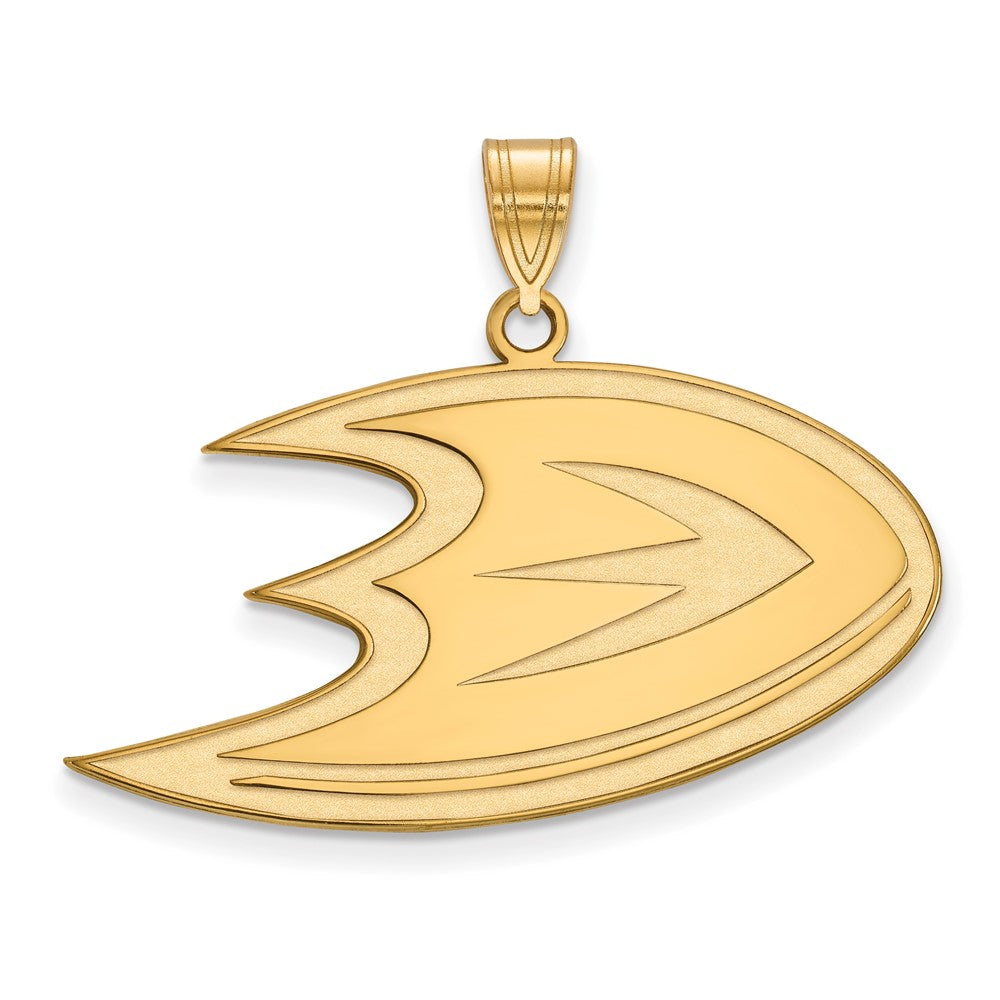 Sterling Silver 14k Yellow Gold Plated NHL Anaheim Ducks Large Pendant, Item P30145 by The Black Bow Jewelry Co.