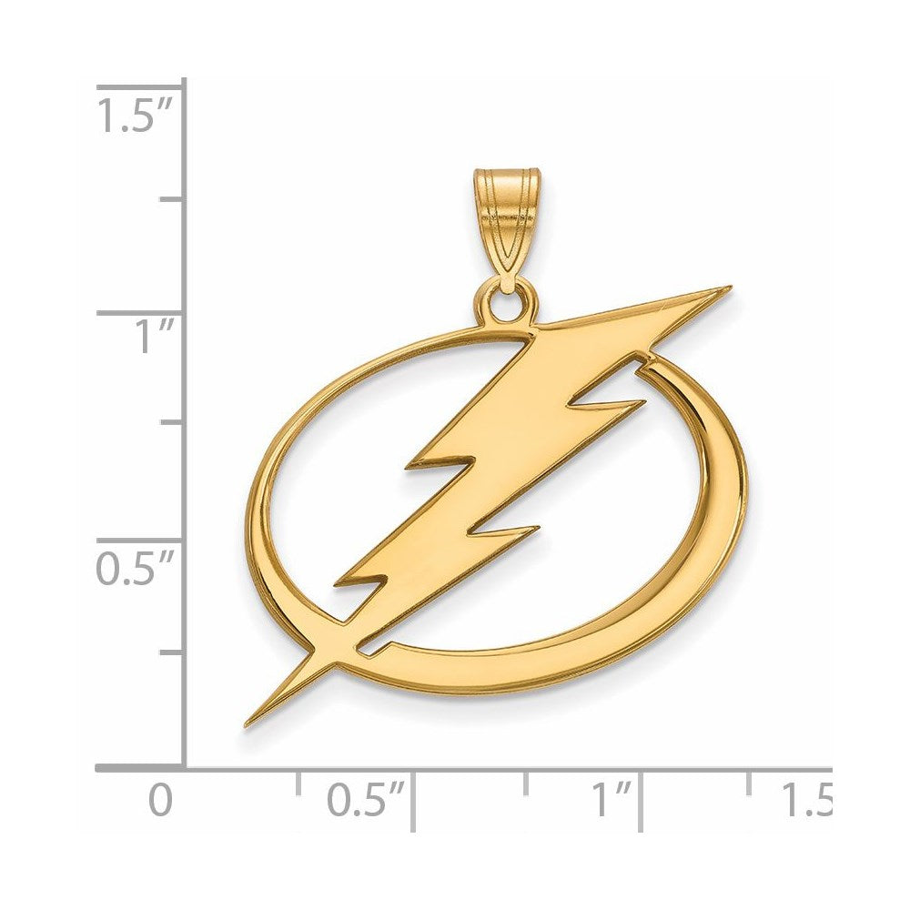 Alternate view of the SS 14k Yellow Gold Plated NHL Tampa Bay Lightning XL Pendant by The Black Bow Jewelry Co.