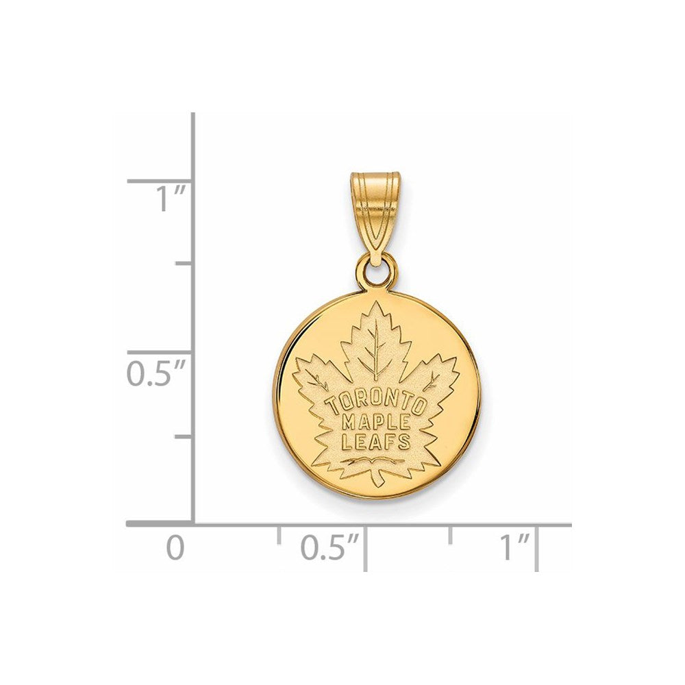 Alternate view of the SS 14k Yellow Gold Plated NHL Toronto Maple Leafs MD Disc Pendant by The Black Bow Jewelry Co.