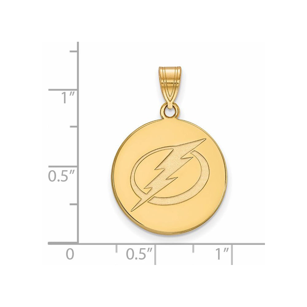 Alternate view of the SS 14k Yellow Gold Plated NHL Tampa Bay Lightning LG Disc Pendant by The Black Bow Jewelry Co.