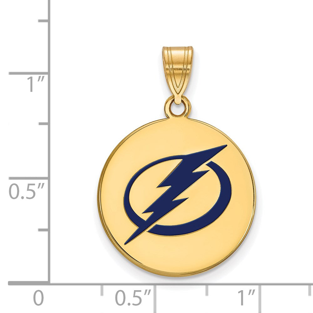 Alternate view of the SS 14k Yellow Gold Plated NHL Tampa Lightning LG Enamel Disc Pendant by The Black Bow Jewelry Co.