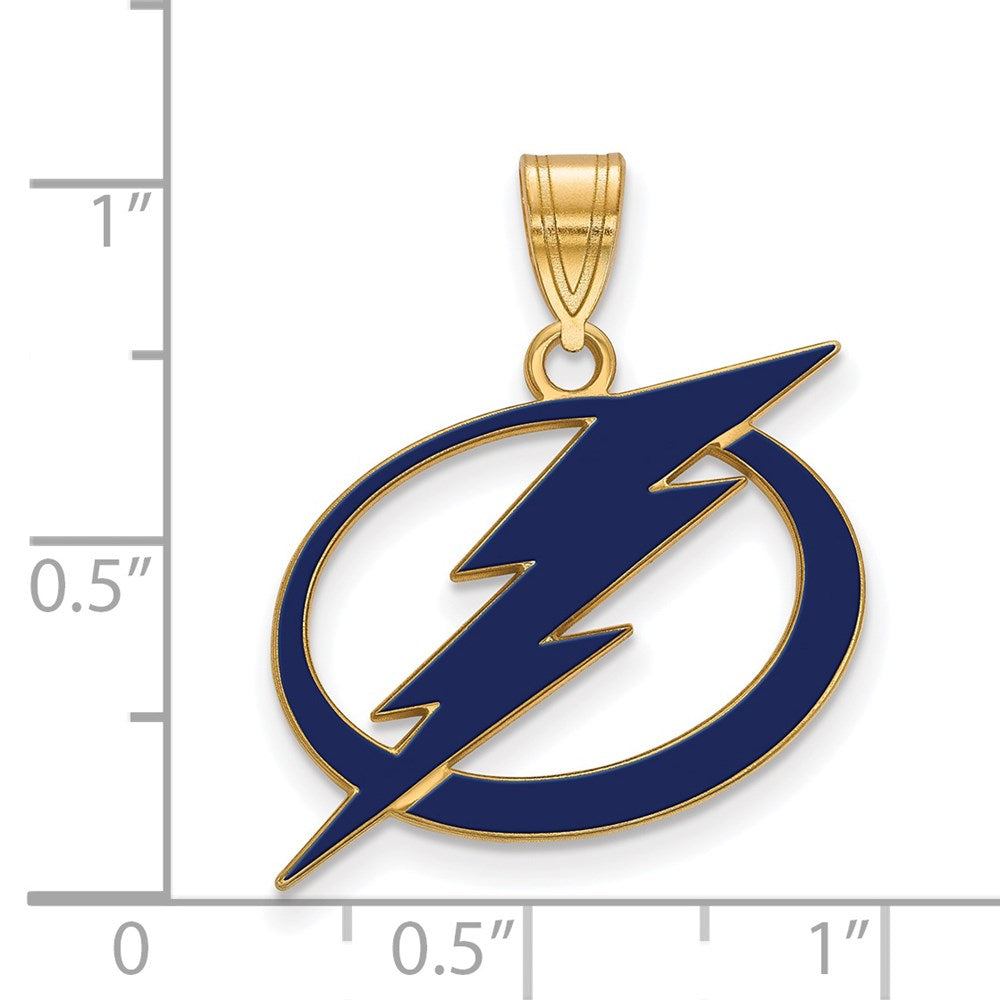 Alternate view of the SS 14k Yellow Gold Plated NHL Tampa Bay Lightning LG Enamel Pendant by The Black Bow Jewelry Co.