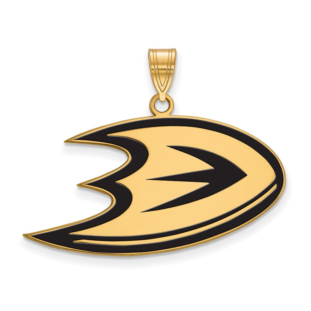 SS 14k Yellow Gold Plated NHL Anaheim Ducks LG Enamel Pendant, Item P30237 by The Black Bow Jewelry Co.