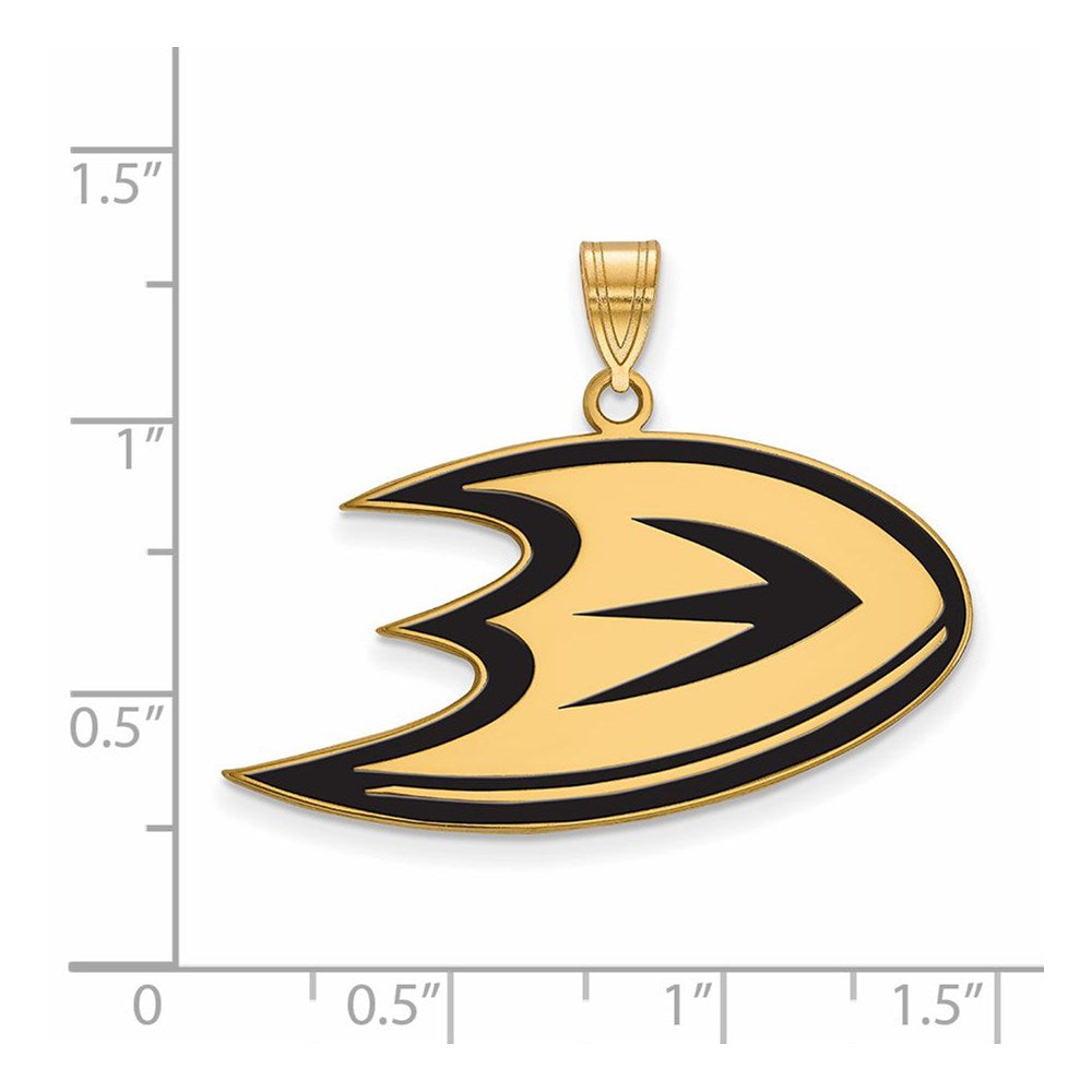 Alternate view of the SS 14k Yellow Gold Plated NHL Anaheim Ducks LG Enamel Pendant by The Black Bow Jewelry Co.