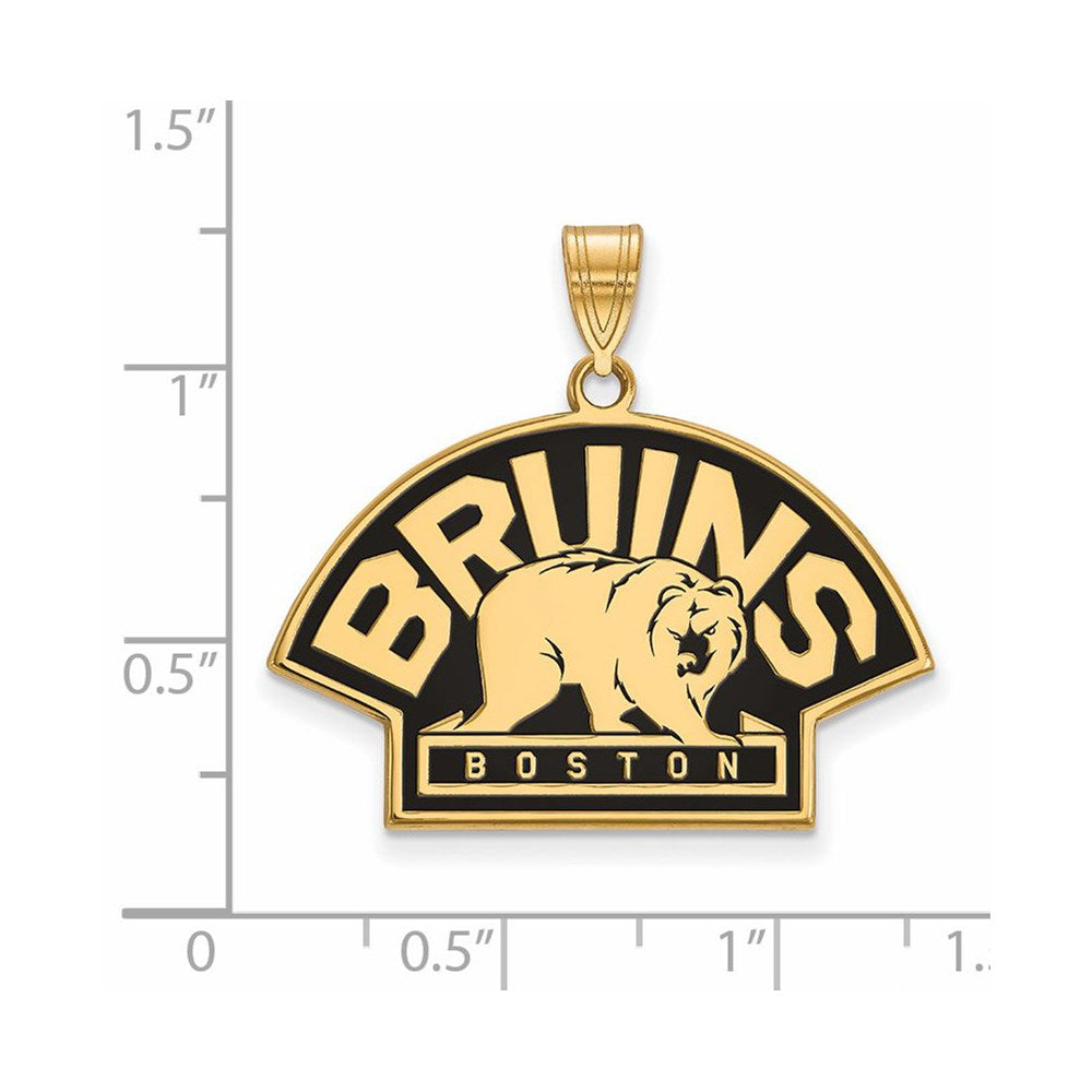 Alternate view of the SS 14k Yellow Gold Plated NHL Boston Bruins LG Enamel Pendant by The Black Bow Jewelry Co.