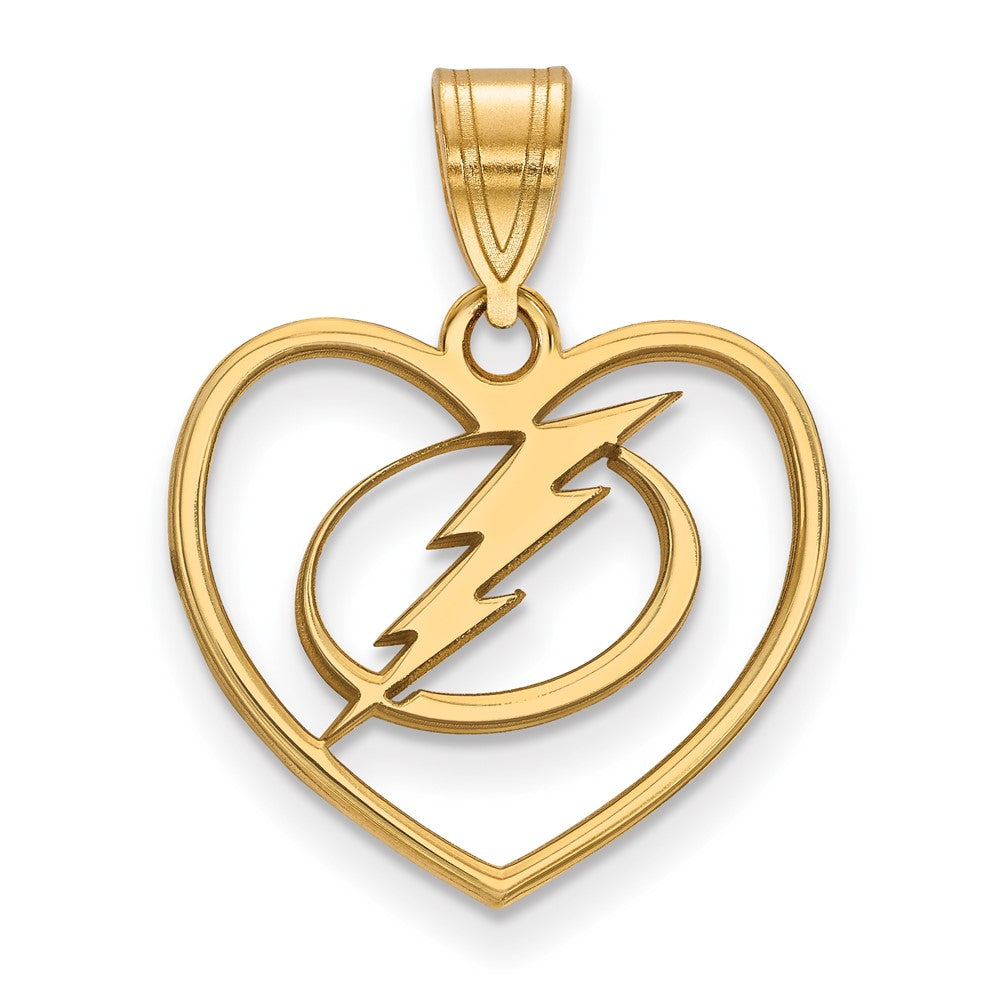 SS 14k Yellow Gold Plated NHL Tampa Bay Lightning Heart Pendant, Item P30250 by The Black Bow Jewelry Co.