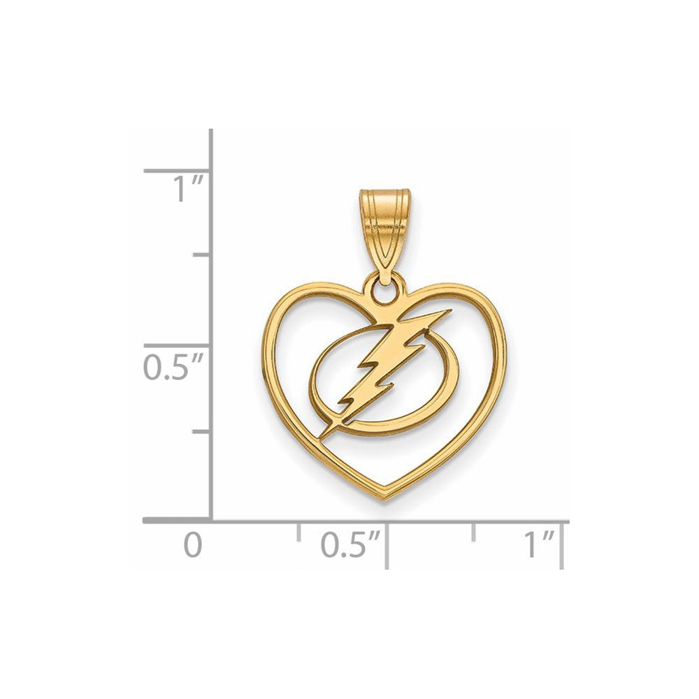 Alternate view of the SS 14k Yellow Gold Plated NHL Tampa Bay Lightning Heart Pendant by The Black Bow Jewelry Co.