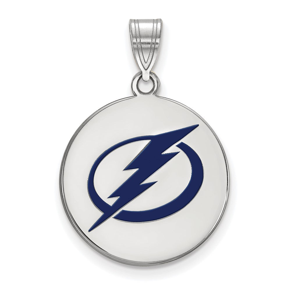 Sterling Silver NHL Tampa Bay Lightning LG Enamel Disc Pendant, Item P30473 by The Black Bow Jewelry Co.