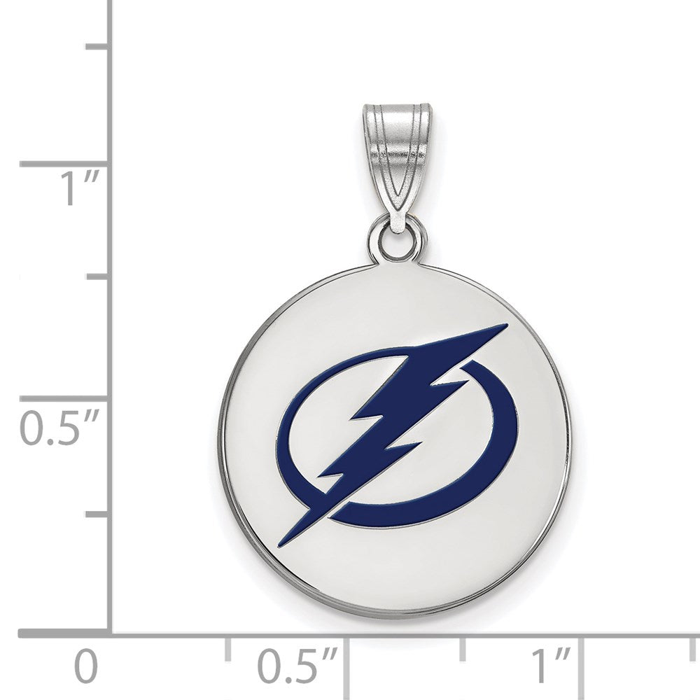 Alternate view of the Sterling Silver NHL Tampa Bay Lightning LG Enamel Disc Pendant by The Black Bow Jewelry Co.