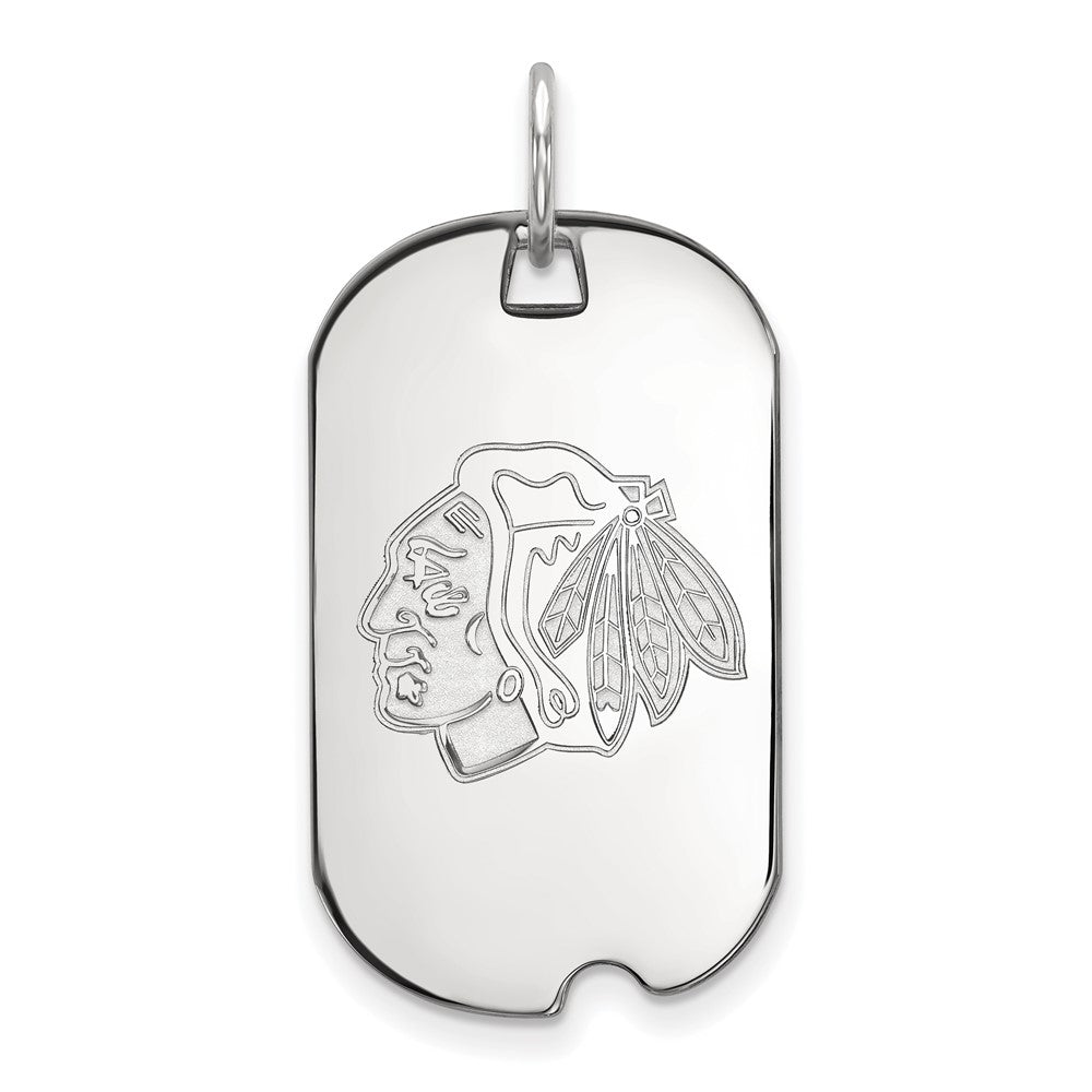 10k White Gold NHL Chicago Blackhawks Dog Tag Pendant, Item P30507 by The Black Bow Jewelry Co.