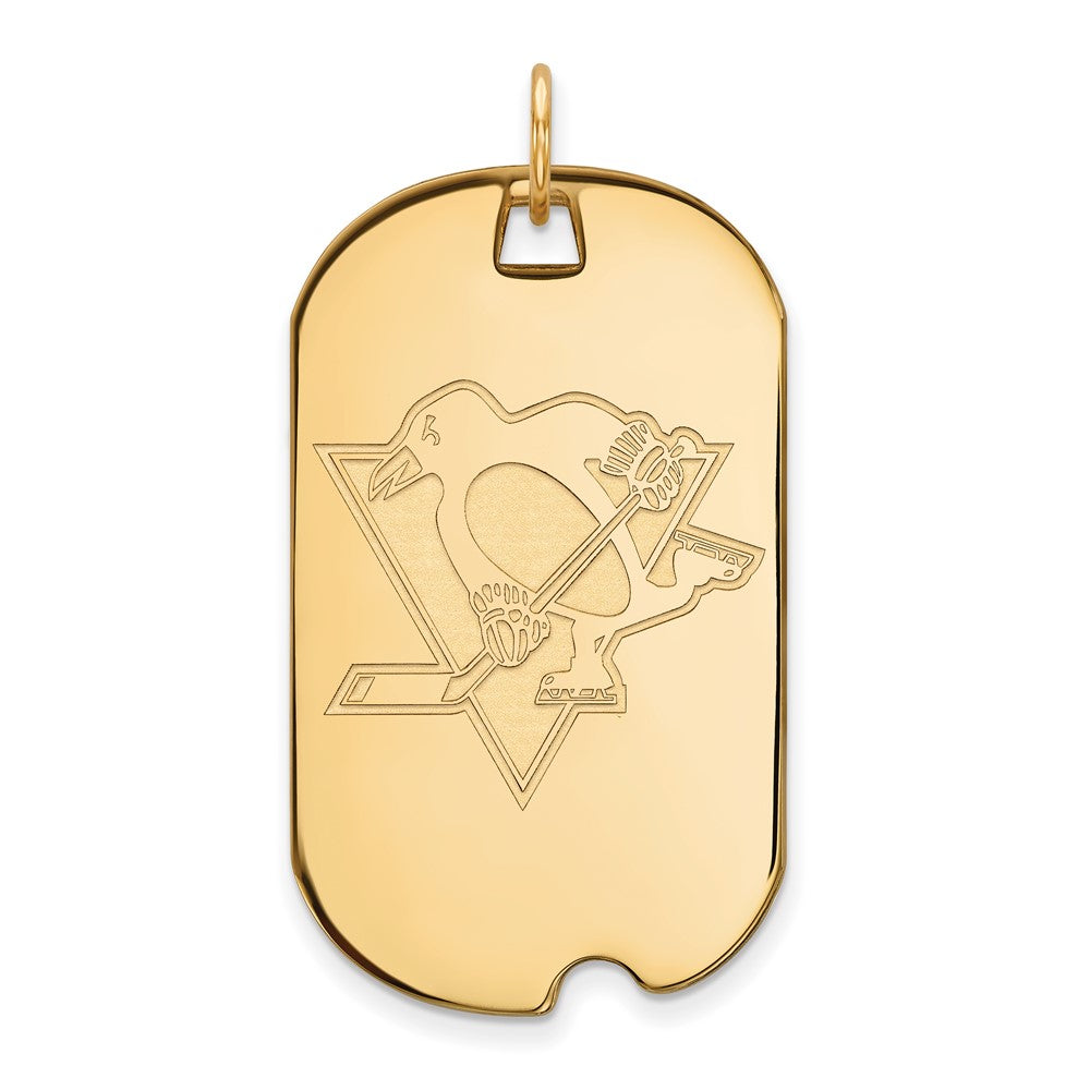 14k Yellow Gold NHL Pittsburgh Penguins Large Dog Tag Pendant, Item P30545 by The Black Bow Jewelry Co.