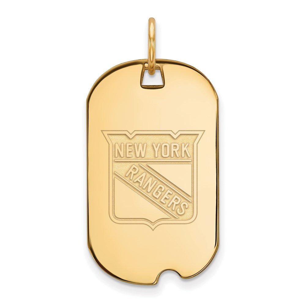 SS 14k Yellow Gold Plated NHL New York Rangers Dog Tag Pendant, Item P30575 by The Black Bow Jewelry Co.