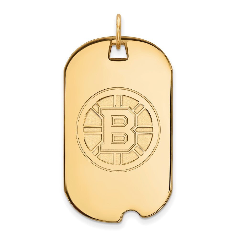 SS 14k Yellow Gold Plated NHL Boston Bruins LG Dog Tag Pendant, Item P30579 by The Black Bow Jewelry Co.