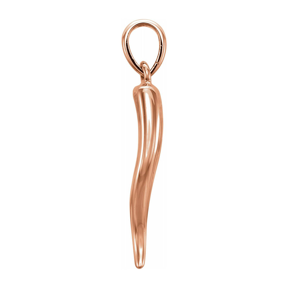 Alternate view of the 14K Rose Gold Solid 3D Italian Horn Pendant, 6 x 32mm by The Black Bow Jewelry Co.