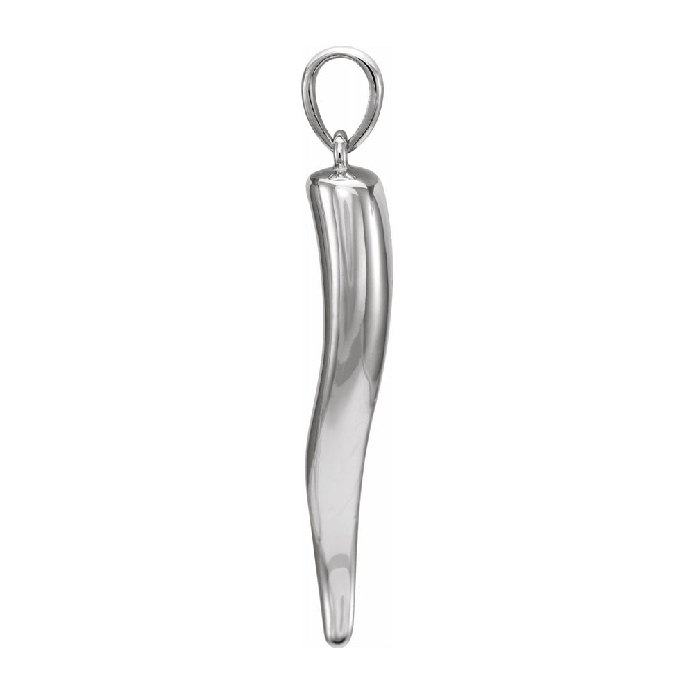 Alternate view of the 14K White Gold Solid 3D Italian Horn Pendant, 6 x 32mm by The Black Bow Jewelry Co.