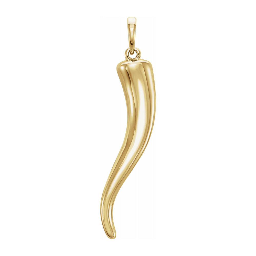 Alternate view of the 14K Yellow, White or Rose Gold Solid 3D Italian Horn Pendant, 6 x 32mm by The Black Bow Jewelry Co.