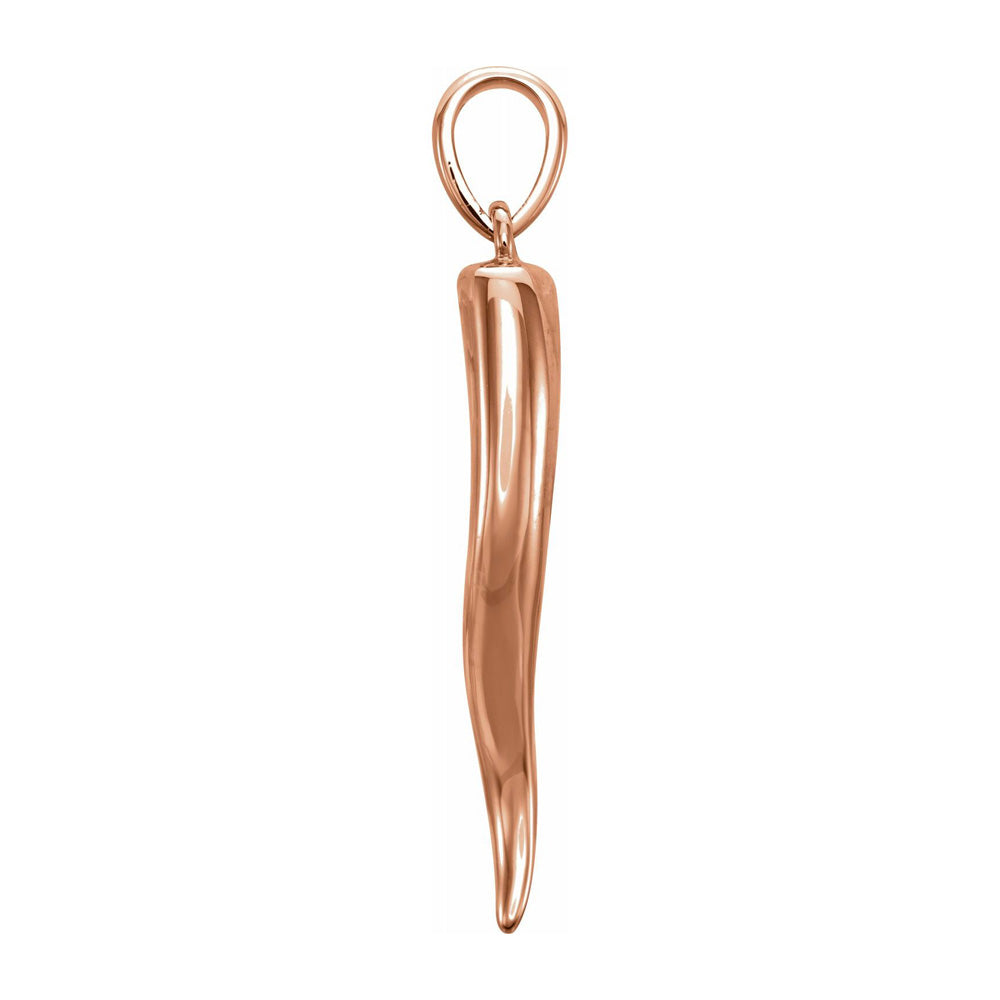 Alternate view of the 14K Rose Gold Solid 3D Italian Horn Pendant, 5.25 x 26mm by The Black Bow Jewelry Co.