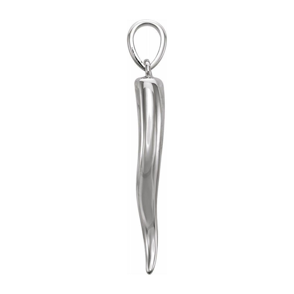 Alternate view of the 14K White Gold Solid 3D Italian Horn Pendant, 5.25 x 26mm by The Black Bow Jewelry Co.