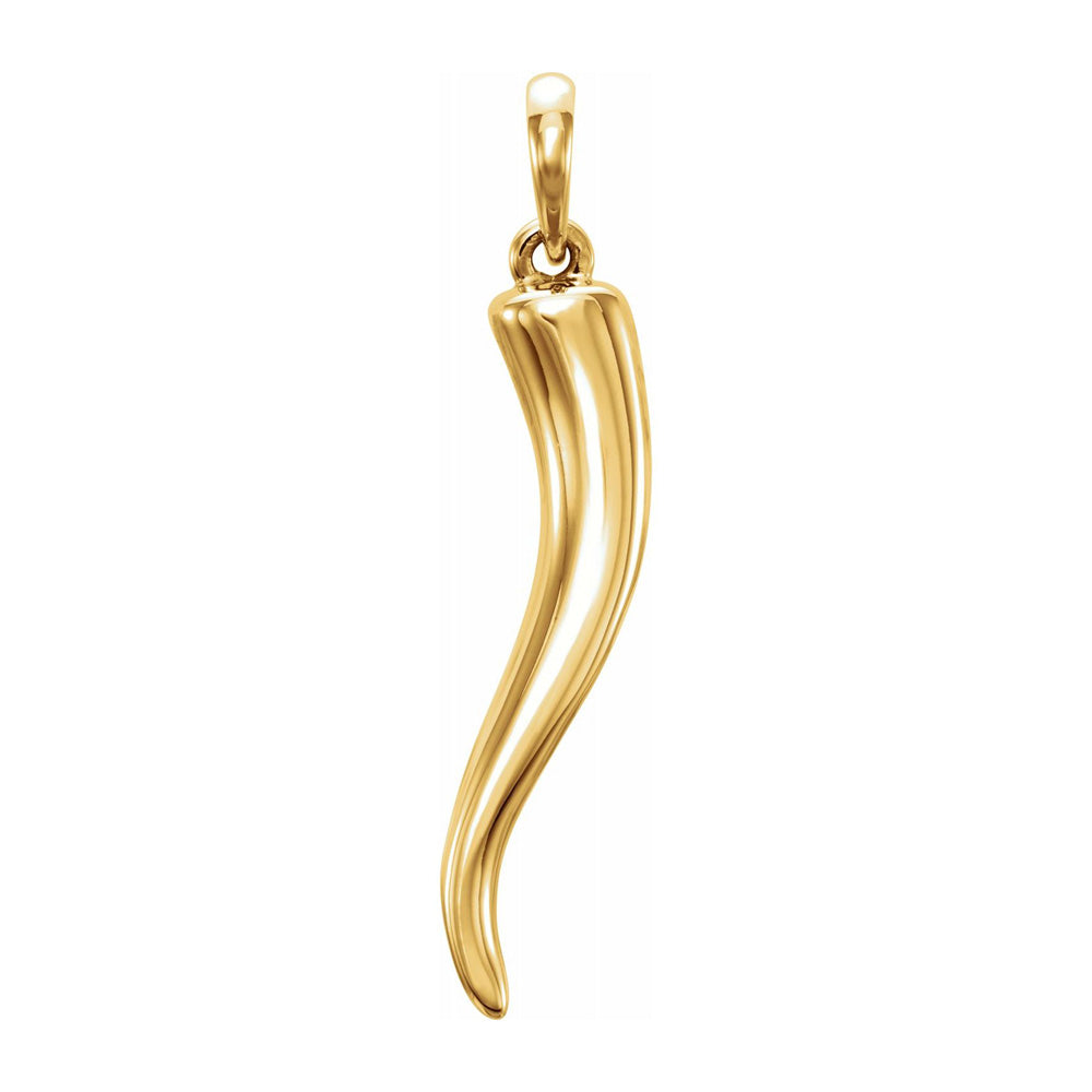 14K Yellow, White or Rose Gold Solid 3D Italian Horn Pendant 5.25x26mm, Item P30620 by The Black Bow Jewelry Co.