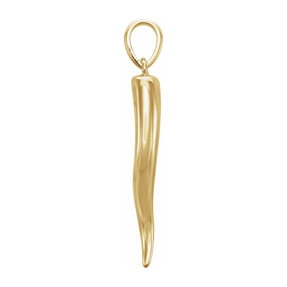 Alternate view of the 14K Yellow Gold Solid 3D Italian Horn Pendant, 5.25 x 26mm by The Black Bow Jewelry Co.