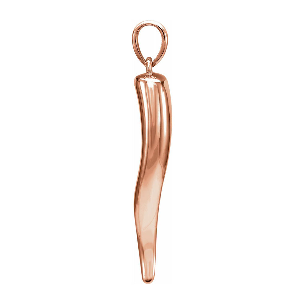 Alternate view of the 14K Rose Gold Solid 3D Italian Horn Pendant, 2.8 x 19mm by The Black Bow Jewelry Co.