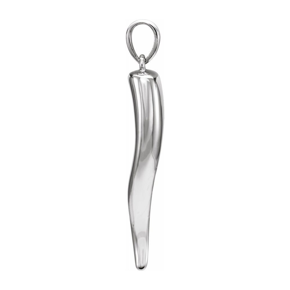 Alternate view of the 14K White Gold Solid 3D Italian Horn Pendant, 2.8 x 19mm by The Black Bow Jewelry Co.