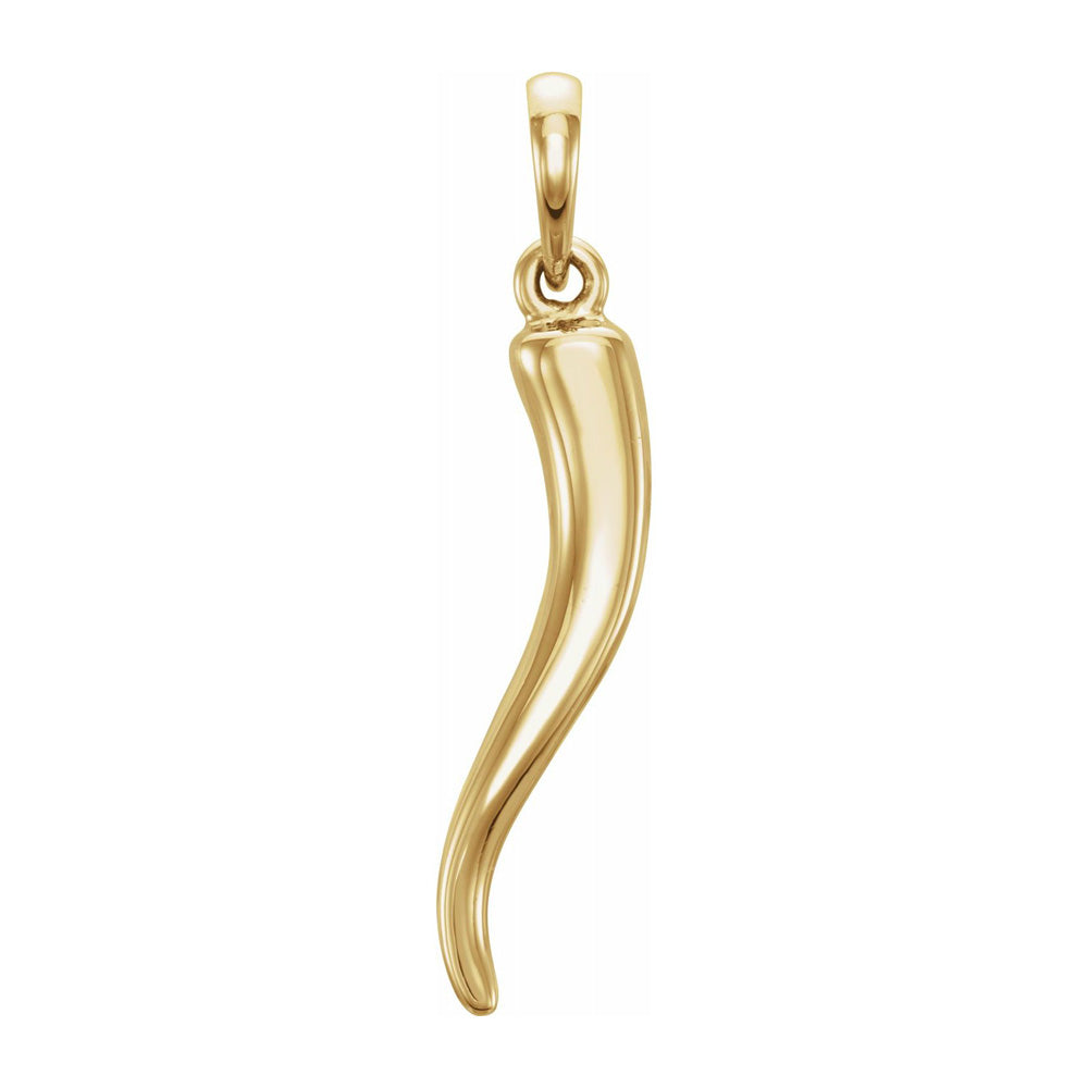 Alternate view of the 14K Yellow, White or Rose Gold Solid 3D Italian Horn Pendant 2.8x19mm by The Black Bow Jewelry Co.