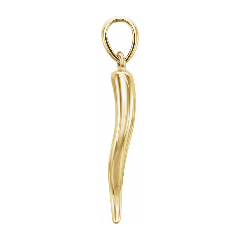 Alternate view of the 14K Yellow Gold Solid 3D Italian Horn Pendant, 2.8 x 19mm by The Black Bow Jewelry Co.
