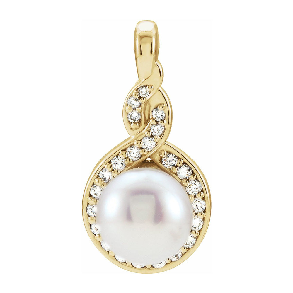 Alternate view of the 14K Yellow, White or Rose Gold Akoya Cultured Pearl &amp; Diamond Pendant by The Black Bow Jewelry Co.