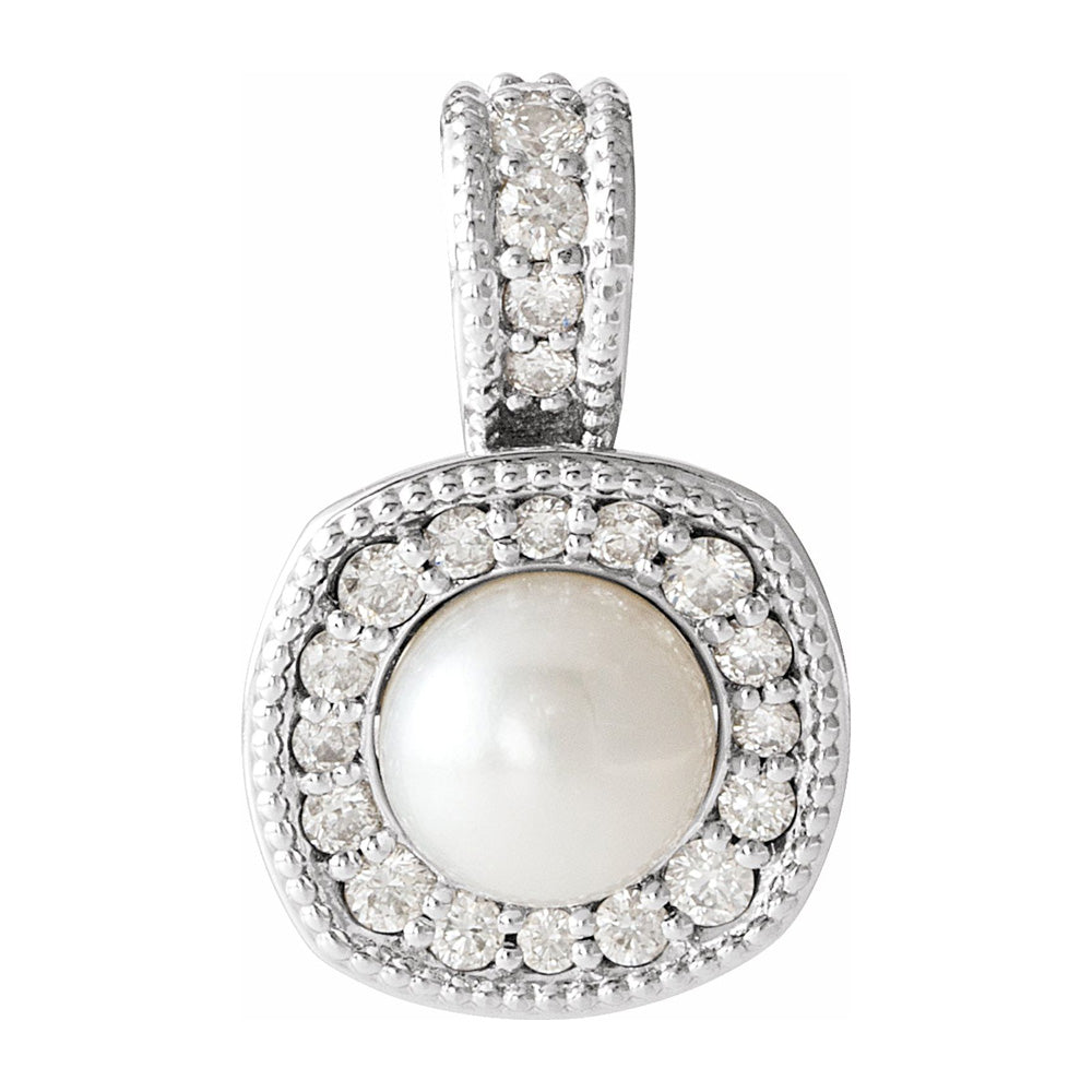 14K Yellow or White Gold FW Cultured Pearl &amp; Diamond Pendant, 11x17mm, Item P30623 by The Black Bow Jewelry Co.